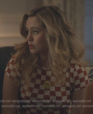 Courtney’s red checkerboard print top on Stargirl