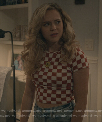 Courtney's red checkerboard print top on Stargirl
