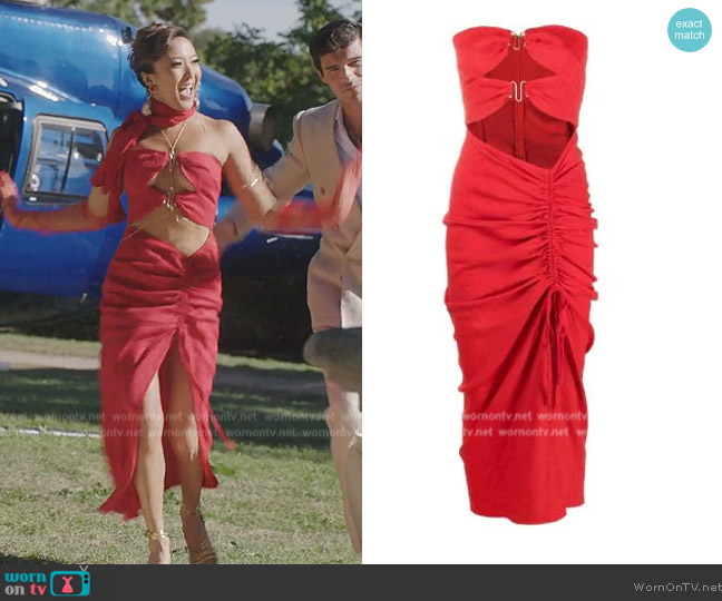 Cult Gaia Cut-out gathered-detail Dress worn by Mindy Chen (Ashley Park) on Emily in Paris