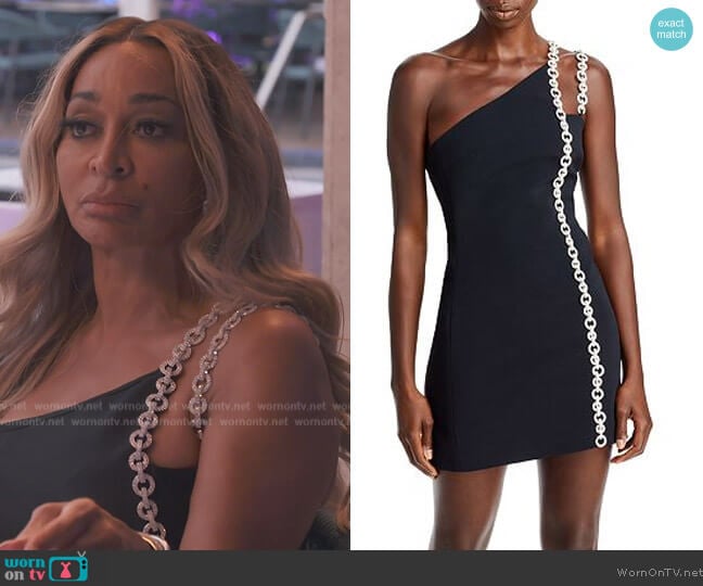 David Koma Crystal Chain Asymmetric Mini Dress worn by Karen Huger on The Real Housewives of Potomac