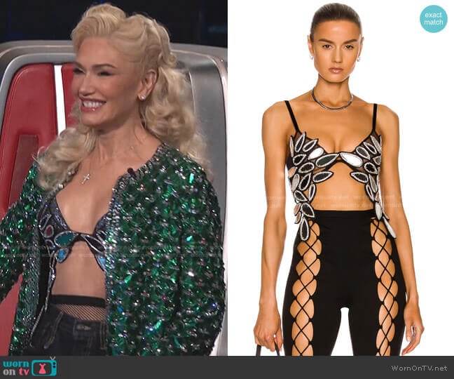 David Koma Plexi & Crystal Petal Bra Top worn by Gwen Stefani on The Voice