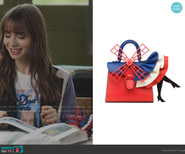Delvaux Moulin Rouge Bag from Around the World Minatures Collection worn by Emily Cooper (Lily Collins) on Emily in Paris