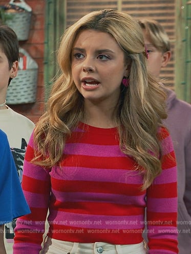 Destiny's pink and red stripe sweater on Bunkd