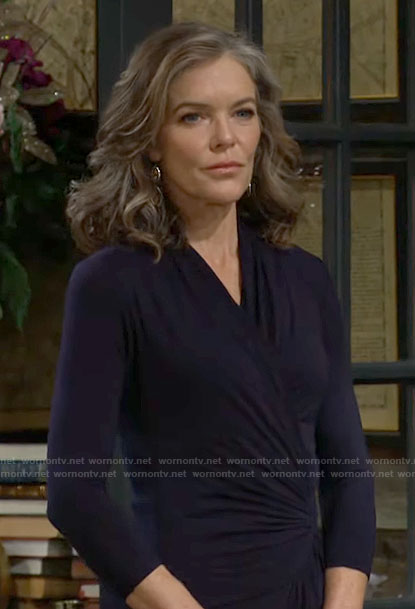 Diane's navy wrap dress on The Young and the Restless