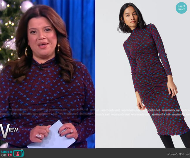 Diane von Furstenberg Verina Reversible Mesh Dress in Wine Floral Blue worn by Ana Navarro on The View