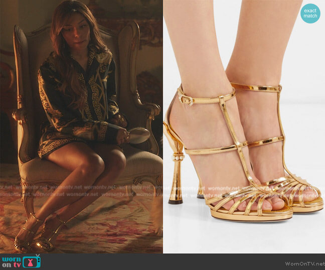 Embellished Mirrored Leather Sandals by Dolce and Gabbana worn by Monet de Haan (Savannah Lee Smith) on Gossip Girl