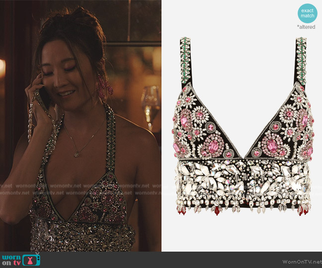Dolce & Gabbana Embroidered bralet worn by Mindy Chen (Ashley Park) on Emily in Paris
