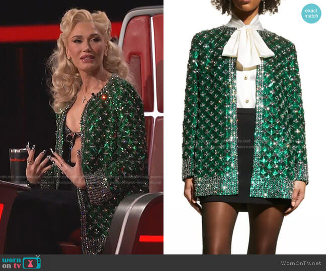 Dolce & Gabbana Scale Strass Embellished Organza Jacket worn by Gwen Stefani on The Voice