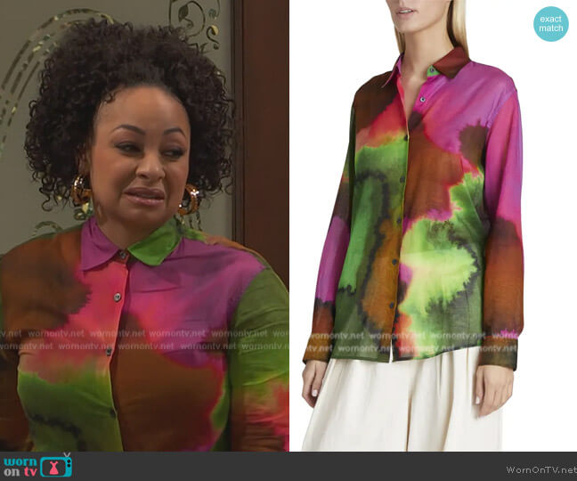Dries Van Noten Clavelly Watercolor-Print Collared Shirt worn by Raven Baxter (Raven-Symoné) on Ravens Home
