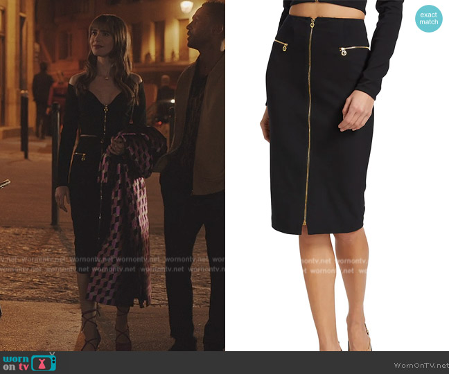 Dundas Rayne Zip Pencil Skirt worn by Emily Cooper (Lily Collins) on Emily in Paris