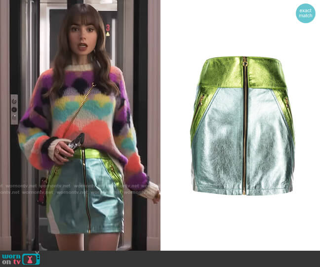 Dundas Metallic Tanner Skirt worn by Emily Cooper (Lily Collins) on Emily in Paris