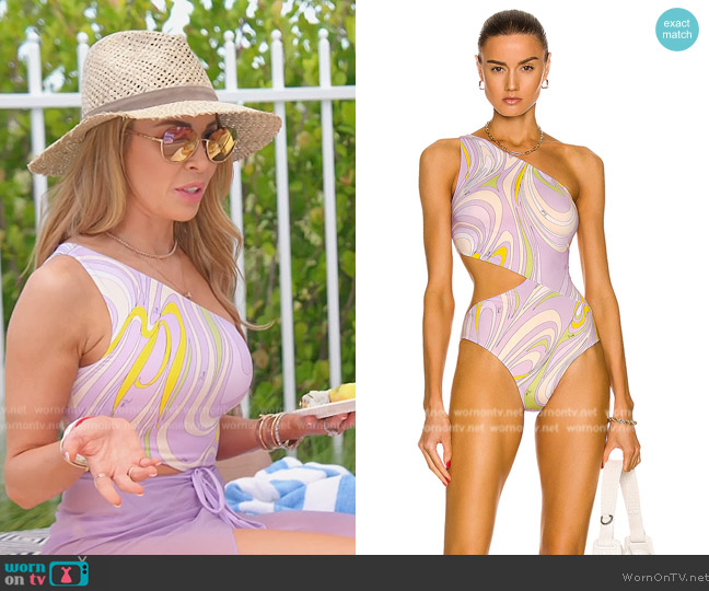 Emilio Pucci One Shoulder Onde One Piece Swimsuit worn by Lisa Hochstein (Lisa Hochstein) on The Real Housewives of Miami
