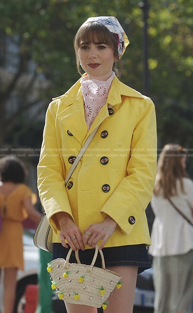 Emily's yellow double breasted jacket on Emily in Paris