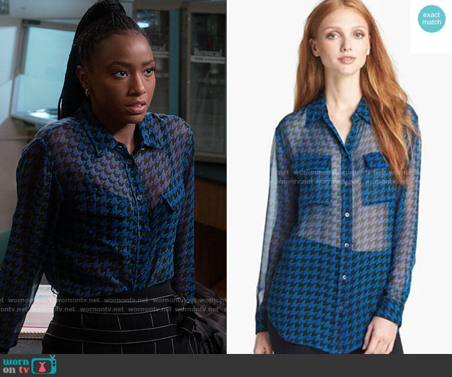 Equipment Signature Shirt in Houndstooth worn by Whitney Chase (Alyah Chanelle Scott) on The Sex Lives of College Girls