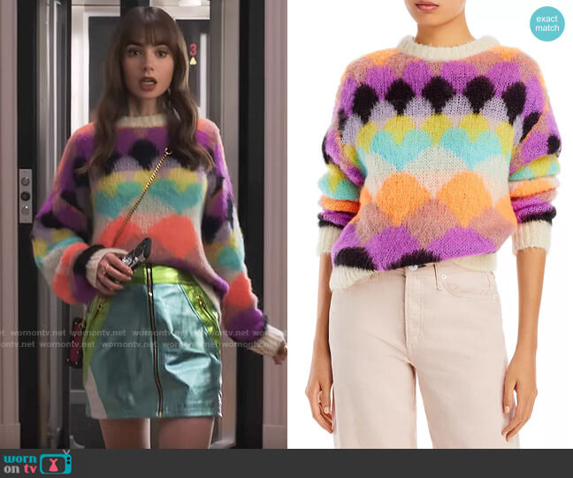 Essentiel Antwerp Cadaques Printed Sweater worn by Emily Cooper (Lily Collins) on Emily in Paris
