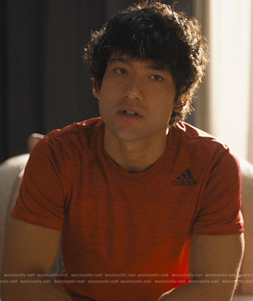 Ethan’s red Adidas t-shirt on The White Lotus