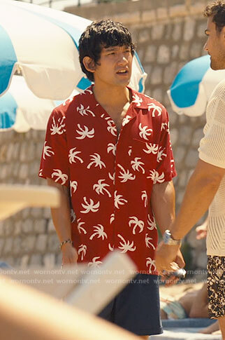 Ethan’s red palm tree shirt on The White Lotus