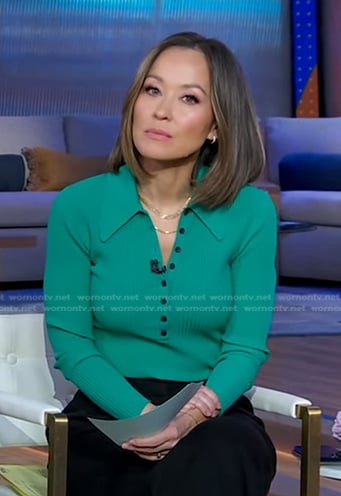 Eva's green long sleeve polo on Good Morning America