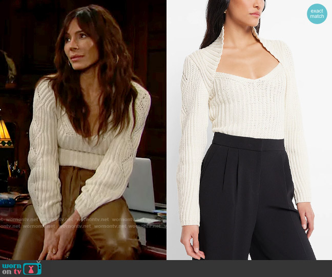Express Ribbed Scoop Neck Long Sleeve Sweater in Swan worn by Taylor Hayes (Krista Allen) on The Bold and the Beautiful