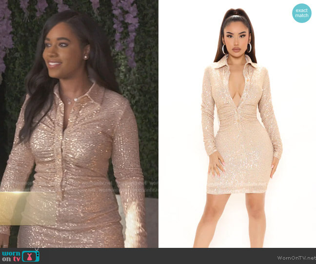 Fashion Nova Brilliant Shine Sequin Shirt Dress worn by Grace on The Real Housewives of Potomac