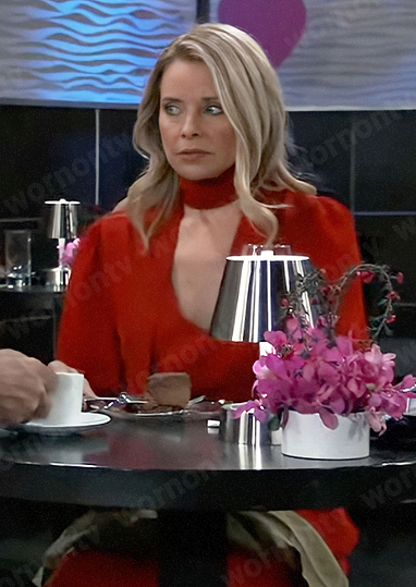 Felicia’s red tie neck dress on General Hospital