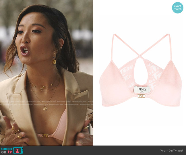 Fendi Logo-Plaque Cropped Top worn by Mindy Chen (Ashley Park) on Emily in Paris