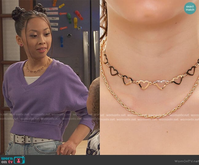 Forever 21 Upcycled Heart Chain Necklace Set worn by Ivy (Emmy Liu-Wang) on Ravens Home