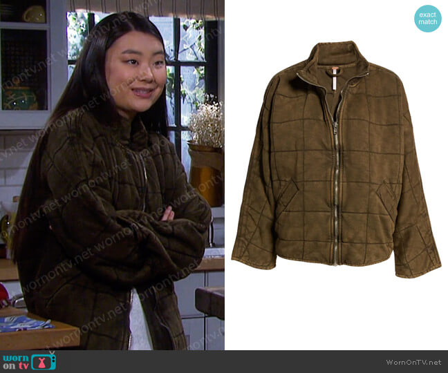 We The Free We the Free Dolman Sleeve Quilted Jacket in Dusted Military worn by Wendy Shin (Victoria Grace) on Days of our Lives