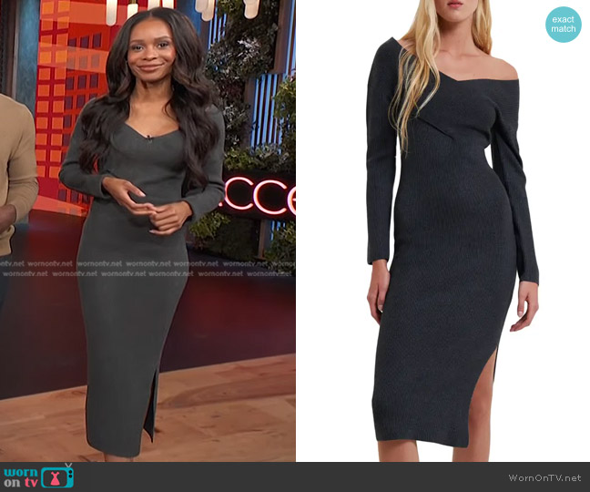 French Connection Lydia Crossover Rib Midi Dress worn by Zuri Hall on Access Hollywood