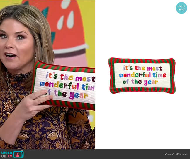 Furbish Most Wonderful Time Of The Year Needlepoint Pillow worn by Jenna Bush Hager on Today