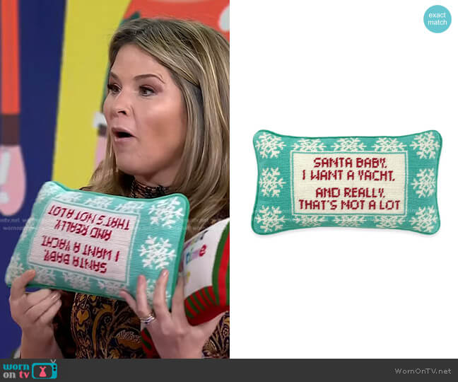 Furbish Santa Baby Yacht Needlepoint Pillow worn by Jenna Bush Hager on Today