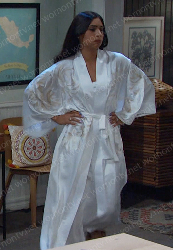 Gabi's white embroidered robe on Days of our Lives