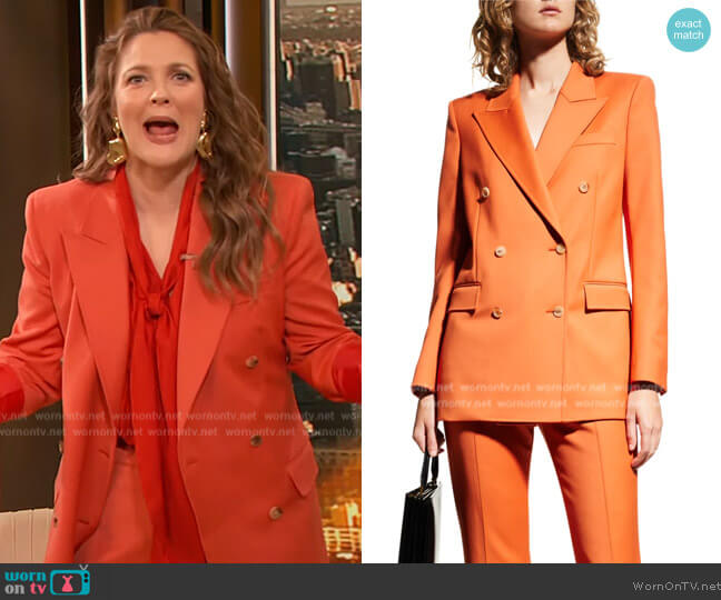 WornOnTV: Drew’s orange blazer and tie neck blouse on The Drew ...