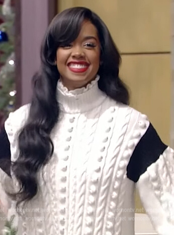 Gabriella Wilson’s white contrast turtleneck sweater on Live with Kelly and Ryan