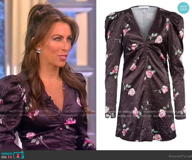 Ganni Floral Long Sleeve Crinkled Satin Dress worn by Alyssa Farah Griffin on The View