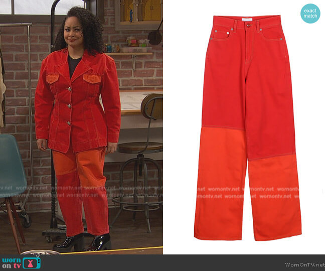 Ganni Patchwork Straight-Leg Pants worn by Raven Baxter (Raven-Symoné) on Ravens Home