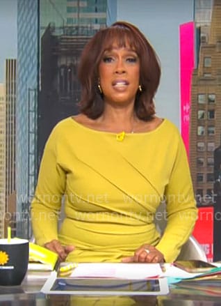 Gayle King’s chartreuse long sleeve dress on CBS Mornings