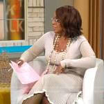 Gayle King’s beige rib knit dress on CBS Mornings