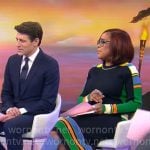 Gayle King’s navy striped sweater and skirt set on CBS Mornings