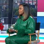 Gia Peppers’s green leather feather cuff jacket and pants on Today