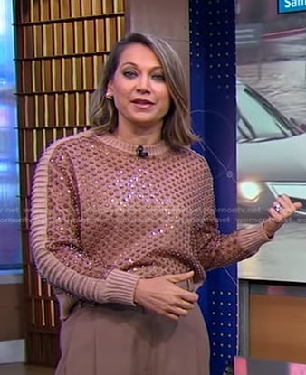 Ginger's brown embellished sweater on Good Morning America