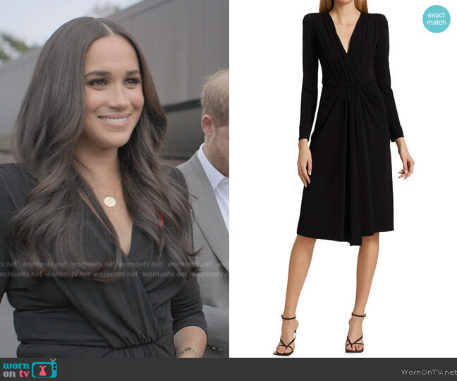Giorgio Armani Jersey Draped Cocktail Dress worn by Meghan Markle on Harry and Meghan