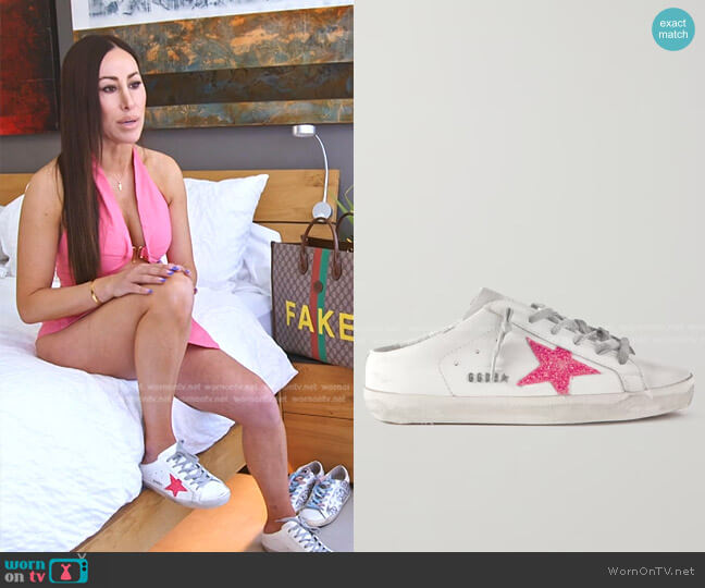 Golden Goose Superstar Distressed Glittered Leather Slip-On Sneakers worn by Angie Katsanevas on The Real Housewives of Salt Lake City