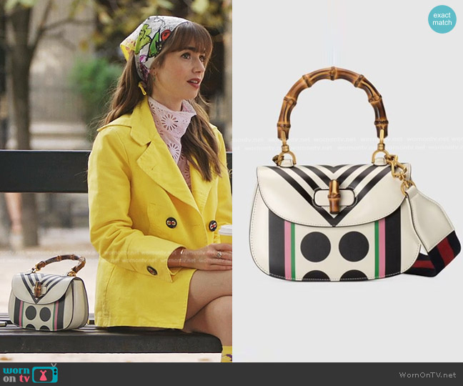 Gucci Small Top Handle Bag with Bamboo worn by Emily Cooper (Lily Collins) on Emily in Paris