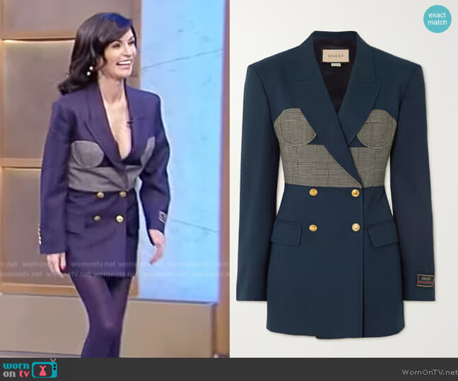 Gucci Love Parade double-breasted paneled woven blazer worn by Julia Haart on Tamron Hall Show