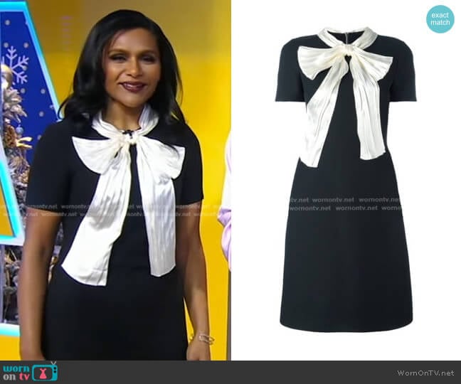 Gucci white Bow Tie Dress worn by Mindy Kaling on Good Morning America