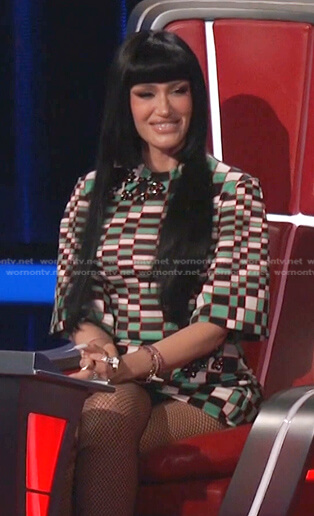 Gwen’s green checkered mini dress on The Voice