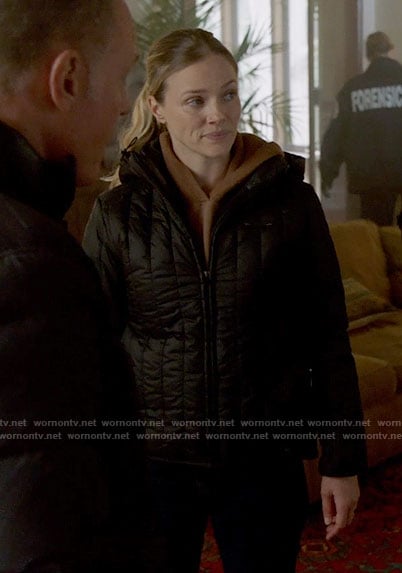 Hailey’s black quilted jacket on Chicago PD