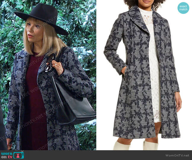 Halogen Floral Jacquard Plaid A-Line Coat worn by Ava Vitali (Tamara Braun ) on Days of our Lives