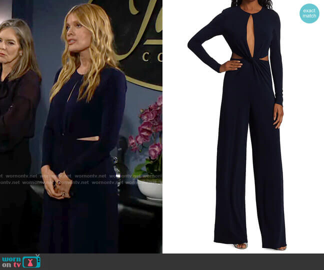 Halston Kathryn Jersey Twist Jumpsuit worn by Phyllis Summers (Michelle Stafford) on The Young and the Restless